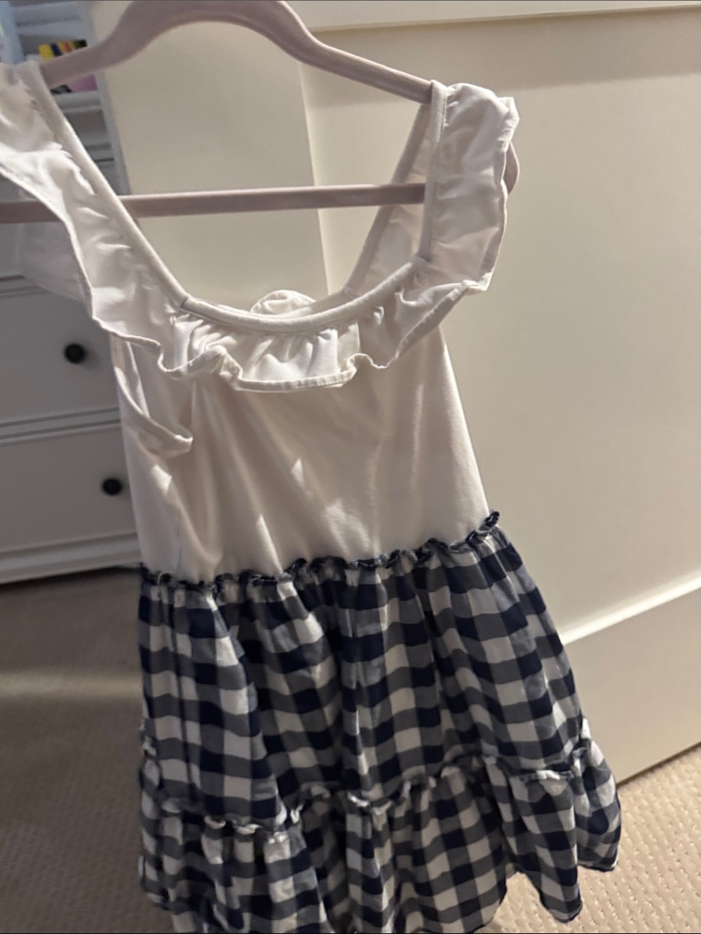 Janie and Jack White Ruffle Top Navy Gingham Tiered Dress